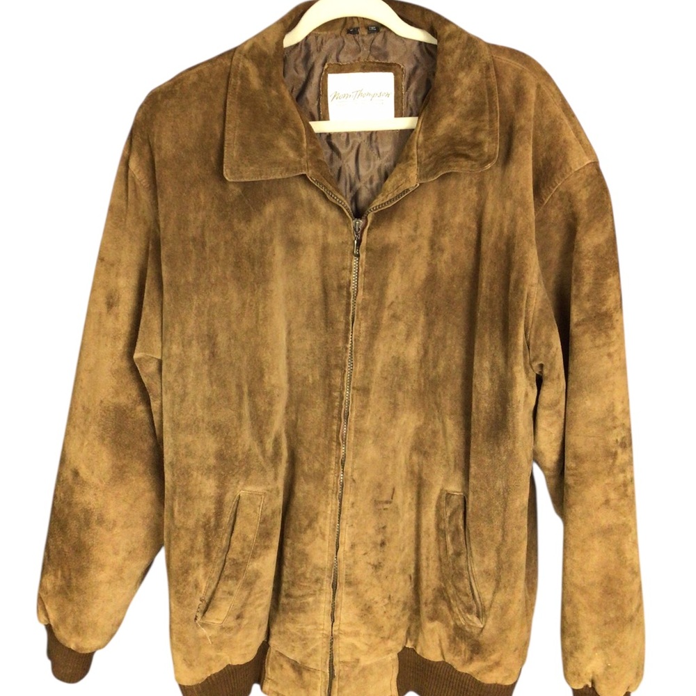 Vintage Norm Thompson Men's Brown Bomber Jacket Soft Suede Size TLG